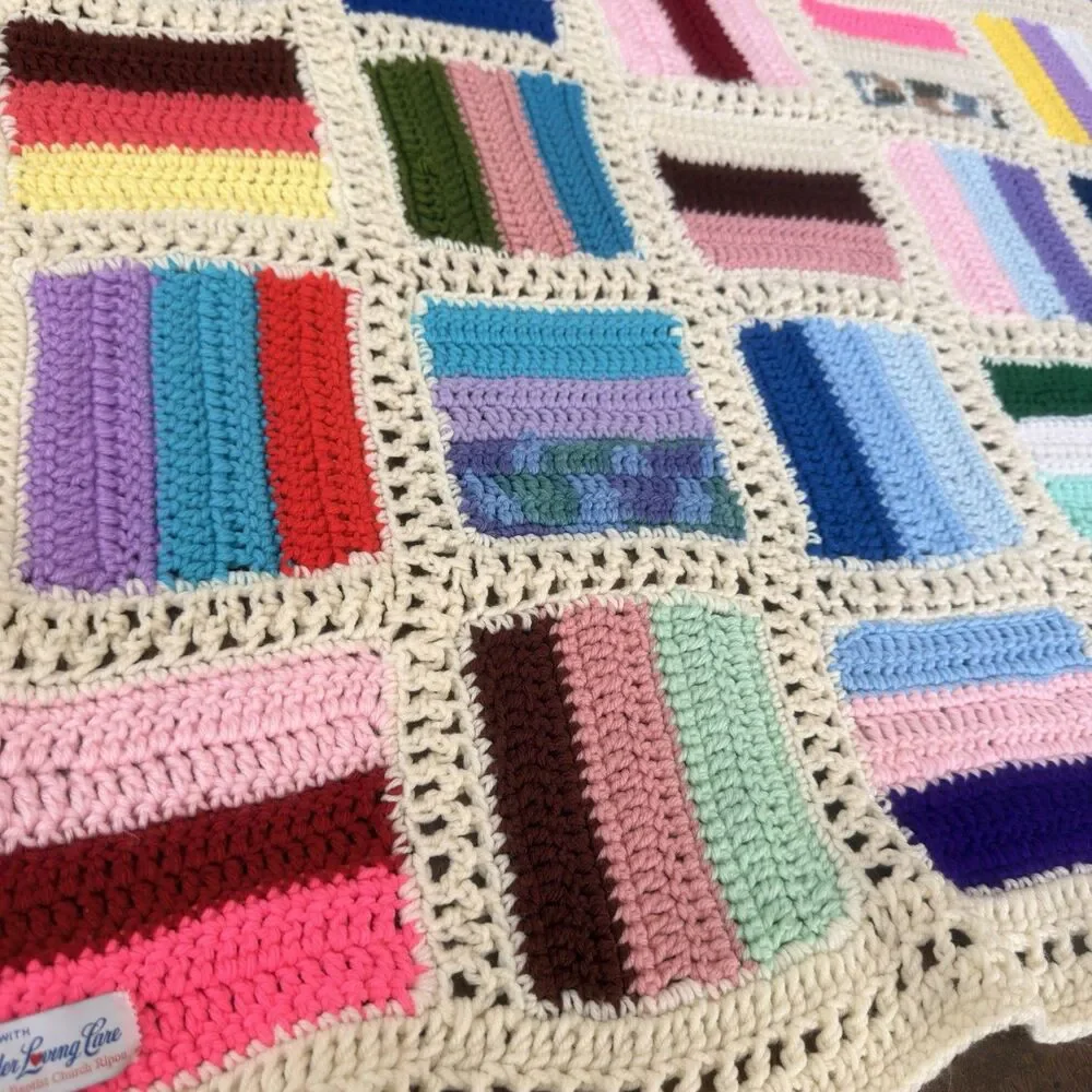 Handmade Crochet Patchwork Lap Blanket Throw Afghan Cottage Farmhouse 41.5